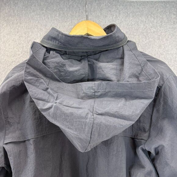 Unbranded Gray Rain Jacket Windbreaker Coat Lagenlook Full Zip Roll Hood Anorak - Picture 10 of 16
